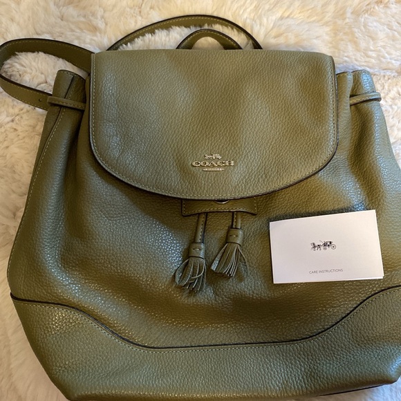 COACH Elle Light Clover Green Pebble Leather Backpack Style #F72645 NEW NWOT - Picture 11 of 13